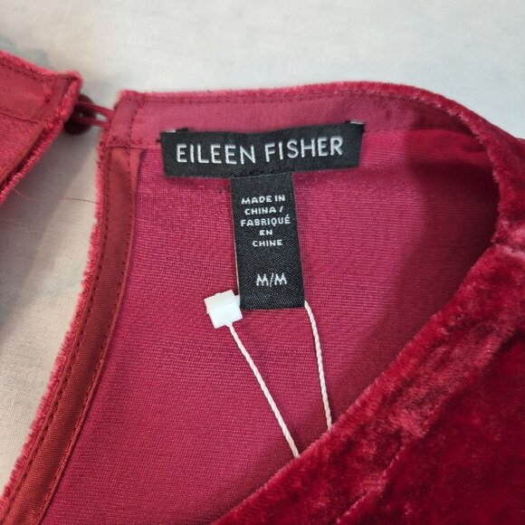 Eileen Fisher Women's Size M Ruby Red Silk Velvet Crew Neck Knee Length Dress 53 - Picture 10 of 11